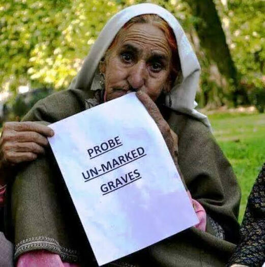 Mother protesting against India as his son has been disappeared